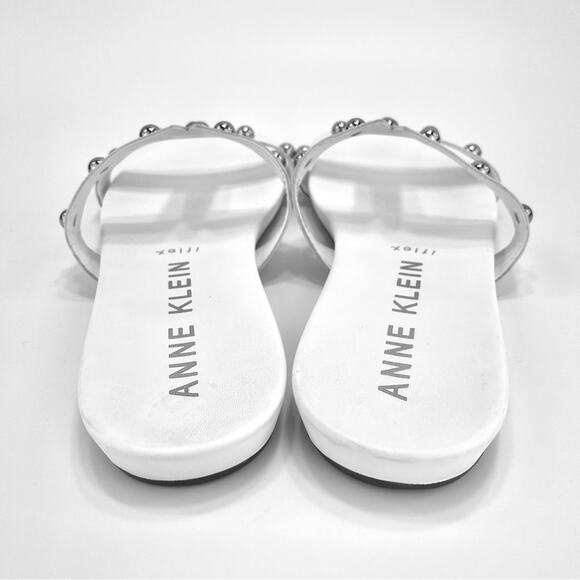 Anne Klein Iflex Ely Flat Slide Sandal Size 8.5 White Faux Leather Cushioned - Picture 12 of 16